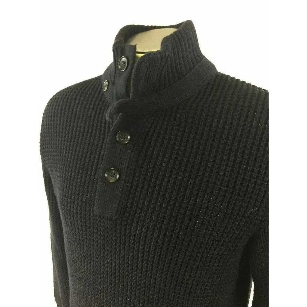 Banana Republic Mockneck Button Sweater L Large Blue Cotton‎ Ribbed Mens